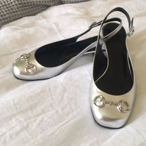 Silver Gucci slingbacks